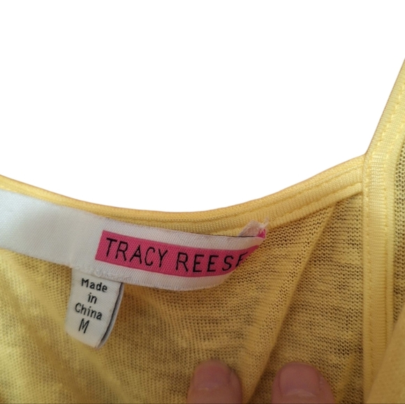 Tracy Reese 100% Linen Yellow Mid Dress Boho Draped Sleeveless Summer Cottage - Picture 3 of 6